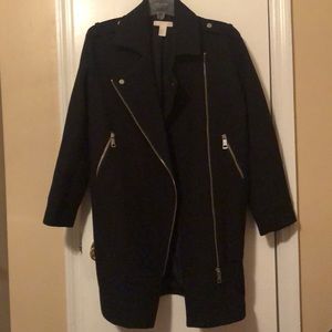 Black H&M Long Motorcycle Style Coat Size 6